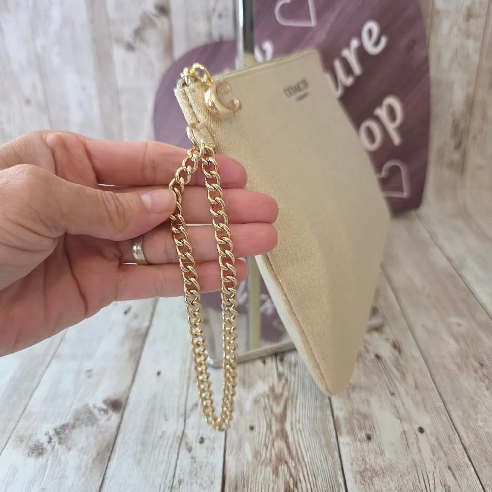 Coach Gold Glitter Evening Wristlet Pouch Clutch Bag